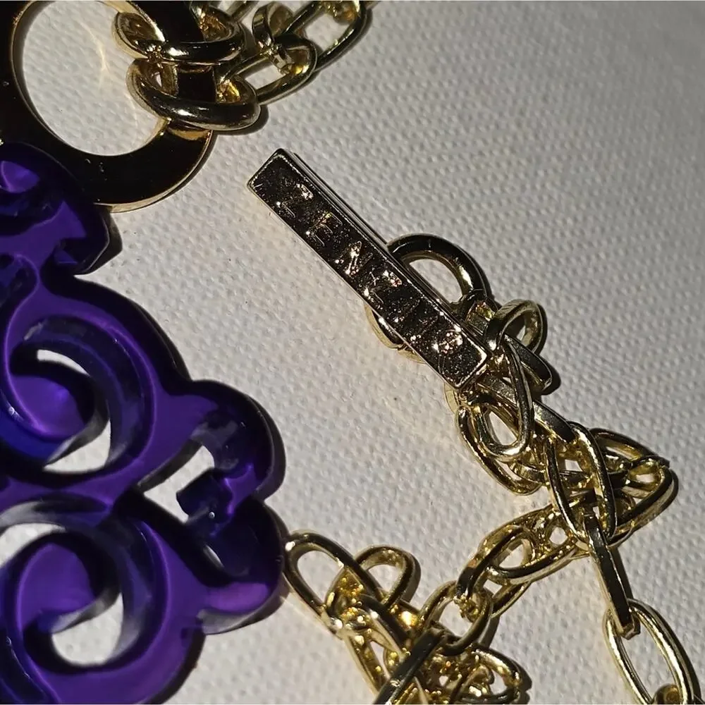 ZENZII BAROQUE NEON BLUE LACE RESIN PENDANT ON RHODIUM LINK CHAIN